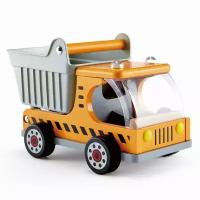 Деревянная игрушка машинка - грузовик "Самосвал на стройке" Оранжевый, Самосвал