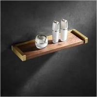 Полка-держатель MyPads для ванной комнаты 30см с деревянной вставкой с бортиками легкая установка, для кухни настенная навесная, легкая в установке
