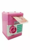 Копилка сейф электронная для денег с кодовым замком и купюроприемником розовый