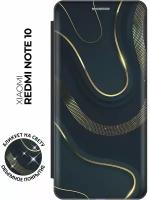 Чехол-книжка Золотистые акценты на Xiaomi Redmi Note 10 / Note 10S / Poco M5s / Сяоми Редми Ноут 10 / Ноут 10С / Поко М5с с эффектом блика черный