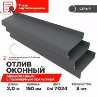 Отлив оконный ширина полки 150мм/ отлив для окна / цвет серый(RAL 7024) Длина 2м, 3 штуки в комплекте