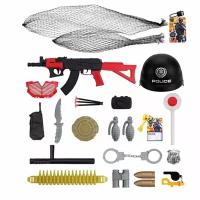 Игровой набор полицейского: автомат, наручники, каска, рация и др. / игрушечное оружие, 20*17*55, 2019-74/ZY1009032