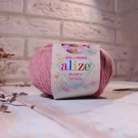 Пряжа для вязания ALIZE BABY WOOL, Детская: 161 пудра, 1 шт, 175 м, 50 г, 40% шерсть, 20% бамбук, 40% акрил