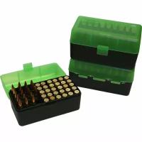 Коробка MTM для хранения 50 винтовочных патронов, зелено-черная