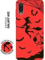 Силиконовая чехол-накладка Silky Touch для Samsung Galaxy A02 с принтом "Witch on a Broomstick" красная