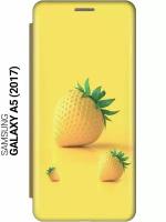 Чехол-книжка на Samsung Galaxy A5 (2017), Самсунг А5 2017 c принтом "Желтая клубника" золотистый