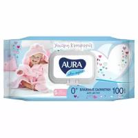 Салфетки влажные комплект 100 шт, для детей AURA "Ultra comfort", гипоаллергенные, без спирта, крышка-клапан, 6486 (арт. 127500)