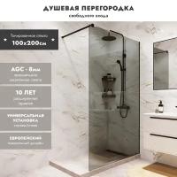 Душевая перегородка Walk In MEBELVANN 1000x2000 черный профиль тонированное стекло 8 мм