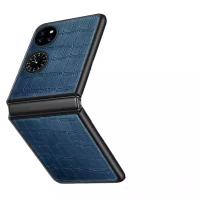 Чехол-накладка MyPads Premium для Huawei P50 Pocket обтянутый натуральной кожей теленка с фактурным тиснением крокодила синий