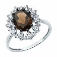 Кольцо Diamant, серебро, 925 проба, родирование, раухтопаз, фианит, размер 18