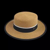 Пляжная шляпа Канотье женская летняя соломенная шляпка с узкими полями головной убор модный на лето 2023
