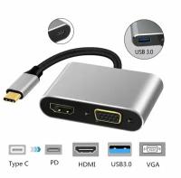 Переходник/Хаб Type-C - USB 3.0, Type-C (PD), VGA, HDMI 4К