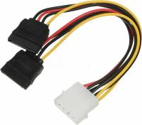 Кабель питания Molex 4-pin ->2SATA с защелкой, угл. разъем, 0.46м (KC-246)