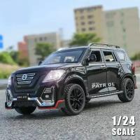 Машинка металлическая Nissan Patrol джип 1:24, Коллекционная модель для взрослых, Игрушечный автомобиль с звуковыми и световыми эффектами для детей