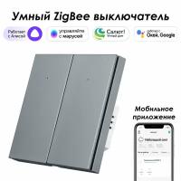 Умный Zigbee выключатель ROXIMO, двухкнопочный, серый, SZBTN01-2S