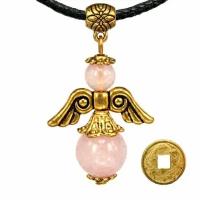 Талисман "Ангел-хранитель" с натуральным камнем розовый кварц 3,5см + монета "Денежный талисман"