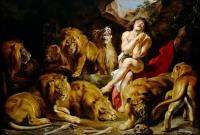 Плакат, постер на бумаге Daniel in the pit with lions-Rubens/Даниил в яме со львами-Питер Рубенс. Размер 21 на 30 см