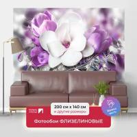 Фотообои на стену первое ателье "Крупный цветок прекрасной сакуры со стразами" 200х140 см (ШхВ), флизелиновые Premium