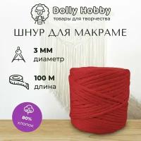 Шнур для макраме 80% хлопок 100м/ 3мм/ Красный/ Нитки для плетения панно