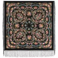 Платок шерстяной Павловопосадские платки 1099 Цветы под снегом 19а, черный, 148 х 148 см