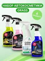 Набор автохимии GRASS для ухода за салоном: очиститель салона, матовый полироль, чернитель резины, очиститель стекол Грасс