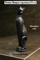 Статуэтка Кошка Грация c ожерельем для интерьера Черная 24 см гипс