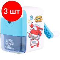 Комплект 3 штук, Точилка для карандашей механич. Deli ER10409 Super Wings 1отв, плас, ассорти