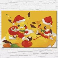 Картина по номерам на холсте новый год рождество (покемоны, аниме, пикачу, зима) - 13118 40х60