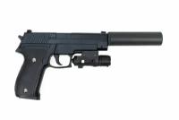 Пистолет металлический G226 SIG с ЛЦУ и глушителем G26A, длина 20 см+ подарок пульки 500шт