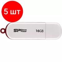 Комплект 5 штук, Флеш-память Silicon Power LuxMini 320 16Gb/USB 2.0/Белый (SP016GbUF2320V1W)