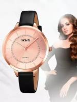 Часы наручные женские SKMEI 1976 кварцевые, круглые, цвет rose gold/black