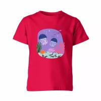 Детская футболка «Медузы и коралловый риф» (164, темно-розовый)