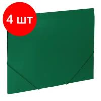 Комплект 4 шт, Папка на резинках BRAUBERG "Office", зеленая, до 300 листов, 500 мкм, 227710