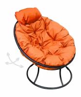 Кресло папасан пружинка мини без ротанга черное, оранжевая подушка