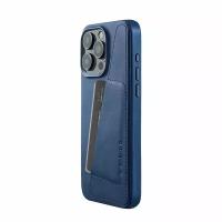 Чехол накладка кожаная Mujjo Full Leather Case Wallet MagSafe для iPhone 15 Pro Max Blue