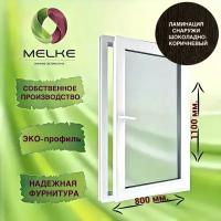 Окно 1100 х 800 мм, Melke 60 (Фурнитура FUTURUSS), правое одностворчатое, поворотно-откидное, цвет внешней ламинации Шоколадно-коричневый, 2-х камерный стеклопакет, 3 стекла