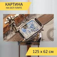 Картина на ОСП 125х62 см. "Константин чайкин, часовое дело, наручные часы" горизонтальная, для интерьера, с креплениями