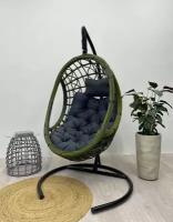 Подвесное кресло-кокон SAVIRA бамбук + каркас (темно-серая подушка, полиэстер)