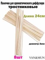 Палочки тростниковые для ароматического диффузора "VAN&MUN" длина 24см, диаметр 3,мм. 8 шт