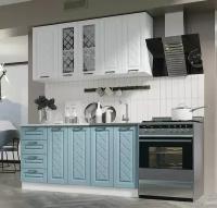 Кухонный гарнитур МДФ 1,6 м в стиле Прованс, белая акация/аква