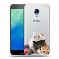 Полупрозрачный дизайнерский силиконовый чехол для Мейзу М5 / Meizu M5 Кошки