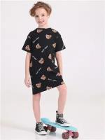 Платье - футболка для девочки летнее короткое туника детская Апрель 1ДПК4410001н/1358/*/5217/*/*/*/* черный,коричневый 64-128