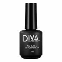 Топ для гель-лака Diva Nail Technology матовый финиш для ногтей, каучук, прозрачный 15 мл