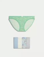 Трусы MARKS & SPENCER 5pk Cotton Lycra Printed Bikini Knickers Dusty Blue