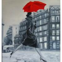 Картина по номерам 30х30 девушка С красным зонтом (14 цветов), KH0942