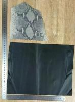 Два куска натуральной кожи "Черная и серый "Питон" для рукоделия, изготовления брошек и кожаных изделий (0.5-0.7 мм, овчина)