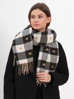 Шарф зимний теплый и мягкий, женский шарф со сердечками / черно-белый