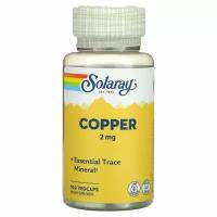 Solaray, COPPER 2 mg, Медь, 2 мг, 100 вегетарианских капсул