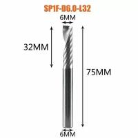 Dreanique однозаходная чистовая фреза по дереву для ЧПУ (6x32x75x6) SP1F-D6.0-L32 39770