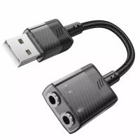 Переходник HOCO LS37 Audio, Mic, 3.5 мм, 2 в 1, для разъема USB-A, черный